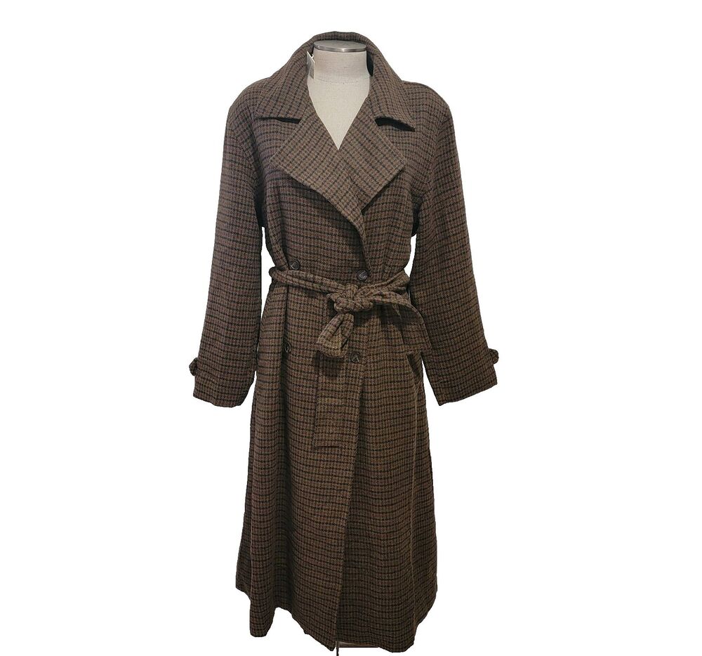 Rylee + Cru NWT Womens Medium Plaid Trench Coat Belted Overcoat Jacket Brown